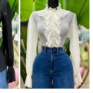 Elegant Ruffled Blouses in Black and White